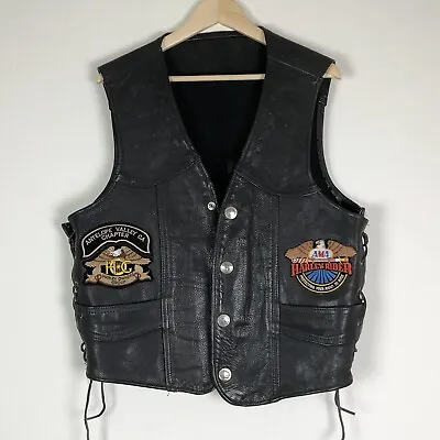 Vtg Natal Leather Biker Vest XXL Motorcycle W/ Harley HOG Patches Buffalo Nickel • $48.99