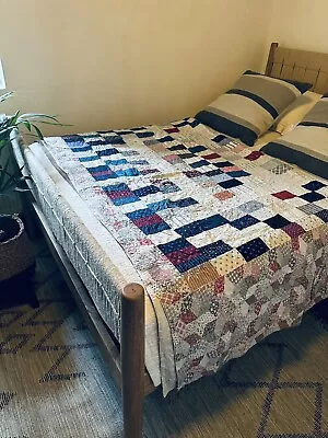 Large Antique Handmade Patchwork Throw Bedspread • £150