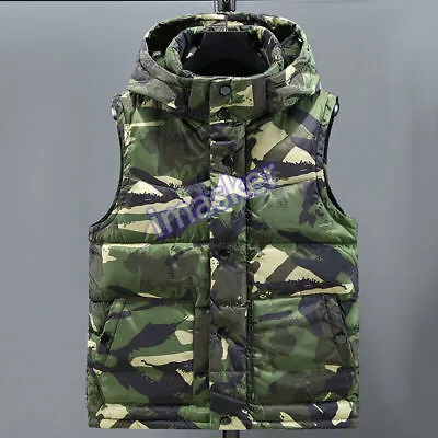  Men Hood Puffer Vest Quilted Camouflage Waistcoat Warm Sleeveless Jacket New • $25.99