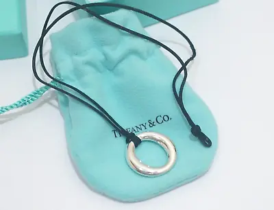 Tiffany & Co. Sterling Silver Elsa Peretti Sevillana  O  Silk Cord Necklace #2 • $135