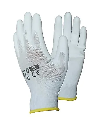 24 Pairs New White Coated Safety Work Gloves Garden Grip Mens Builders Gardening • £14.99