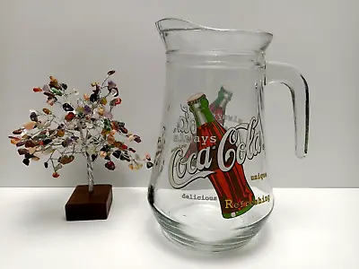 Vintage Coca Cola Glass Jug - Made In Indonesia - Double Sided Logos - Delicious • $49.95