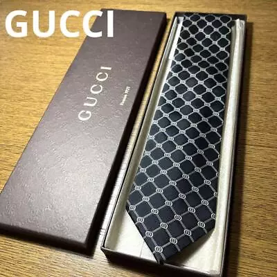 GUCCI Men's Necktie Luxury Silk High Brand All Over GG Pattern Black Excellent • $116.20