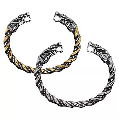Mens Bracelet Norse Viking Arm Ring Fenrir Wolf Head Cuff Bangle For Men • $7.81