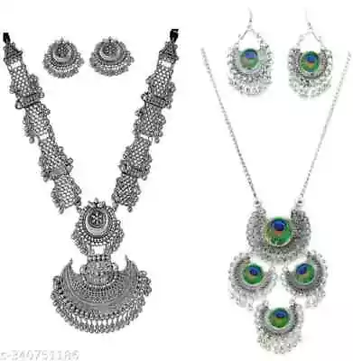 Ethnic Traditional Bollywood Silver Oxidized Afghani Indian Necklace Jewelry Set • $21.49