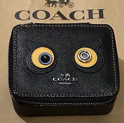 COACH Black Leather Ace Bear Travel Mini Jewelry Box Case Studded Vintage RARE • $49.99