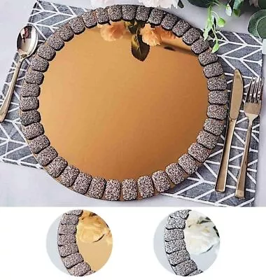 2 Pcs 13  Round Mirror Glass Charger Plates With Glitter Rim Wedding Decorations • $34.38