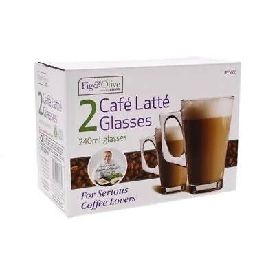 2 X Latte Glasses 240 Ml Hot Tea Coffee Mugs Cups Tassimo Nespresso Bosch Gusto • £4.98