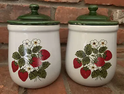 2 8” Vintage 1970's McCoy Pottery Strawberry Pattern Cookie Canister Jar Lid SN • $31.96