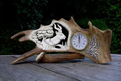 FALLOW DEER ANTLER CLOCK CHAMOIS DESIGN UNIQUE GIFT IDEA Plus Small Free Gift • £165