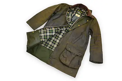$100 • Buy Men's Barbour Border Vintage A200 Jacket Wax Green England Classic C40/102cm