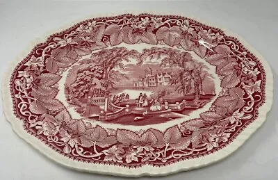 ANTIQUE MASONS VISTA LARGE IRONSTONE  17 X 13.5 Ins PLATTER OVAL RED/PINK • £20