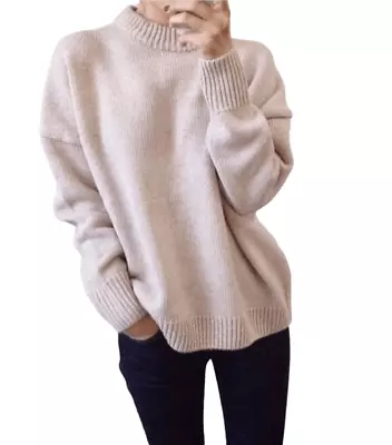 H&M Women's Soft Pink Poly/Wool/Alpaca/Spandex Knit Mock Neck Oversized Sweater • $24