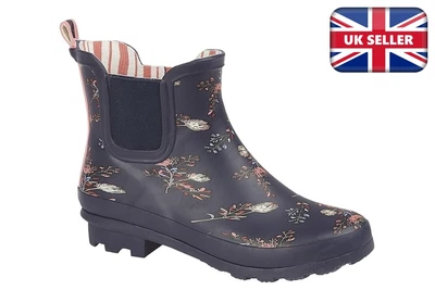 £23.99 • Buy Womens Ankle High Wellington Boots Ladies Low Heel Wellies Waterproof Floral