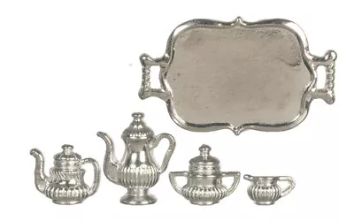 Miniature Dollhouse Silver Tea Set With Tray 1:12 Scale New G8456 • $6.99