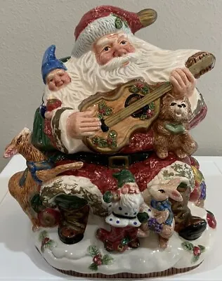 Vtg HandPainted Ceramic Santa Playing Guitar Elves Deer Bunny Fruit Cookie Jar • $30