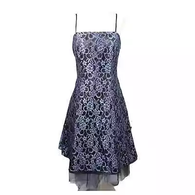 Vintage Y2K Onyx Nite Black And Blue Lace Mini Prom Party Dress 8 • $48
