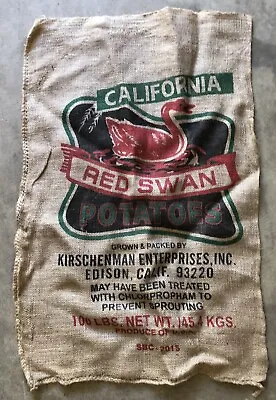 Vintage Burlap Potato Sack Bag Red Swan California 100lbs • $9.99