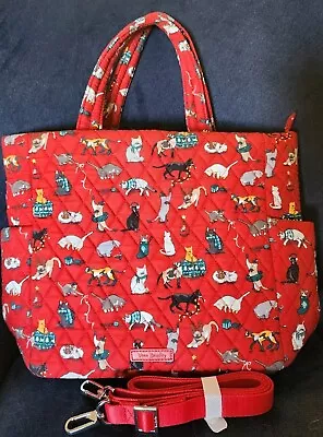 Vera Bradley Holiday Cats Medium Zip Top Tote Bag Multi-Strap Red Christmas  • $94.99