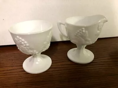 Vintage Indiana Milk Glass Colony Harvest Grape Pattern Creamer And Sugar Bowl • $10.99