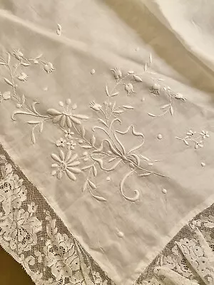 Antique Sheer Linen Oversized Embroidered Pillow Case  Button Back • $48