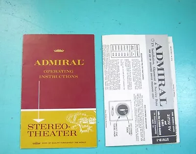 2 Vtg ADMIRAL Manuals: Stereo-Theater + 21T3U TV & 9M1 Am-Fm Stereo Radio • $15.80