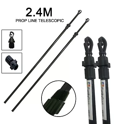 2x Prop Clothes Washing Line Heavy Duty Telescopic Pole Outdoor Dry Support 2.4m • £11.99