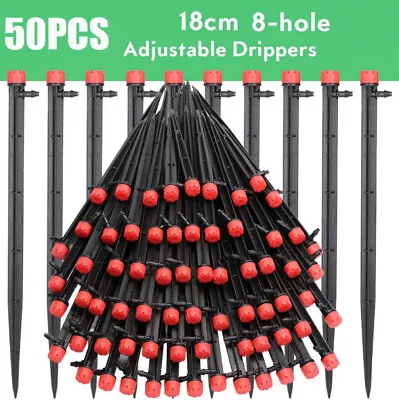 50pack Adjustable 360° Water Flow Irrigation Drippers Stake Emitter Drip System • $9.99