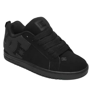 DC Full Black Men's Court Graffik Leather Skateboarding Shoes Low 100539 3BK • $35.99