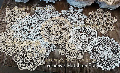  Lot Of 12 Hand Crochet Doilies 7  White & Natural Vintage Wedding Tea Party NEW • $21.99