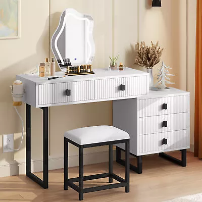 Bedroom Vanity Makeup Dressing Table Set With Cloud Led Light Mirror & 5 Drawers • $217.34