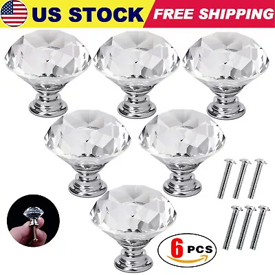 6Pcs Diamond Clear Crystal Dresser Knobs Drawer Pulls Handles Cabinet Door USA • $7.95