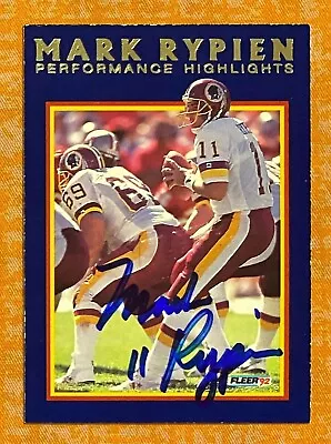 MARK RYPIEN 1992 FLEER PERFORMANCE HIGHLIGHTS AUTO AUTOGRAPH CARD W/ STAMP • $0.99