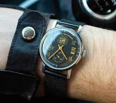 Masonic Watch Soviet Watch. USSR Watch Watch Black Masonic Metal Bracelet • £115.15