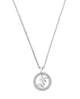 New Michael Kors Silver-tone Crystal Pave Circular Logo Necklace Msrp $100.00 • $65