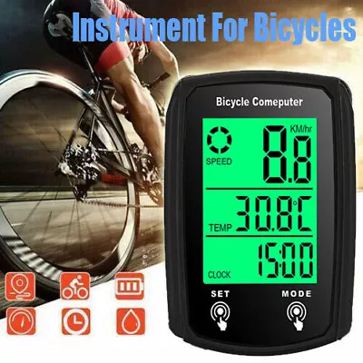 Waterproof Wired LCD Digital Cycle Bike Computer Bicycle Speedometer Odometer US • $10.99