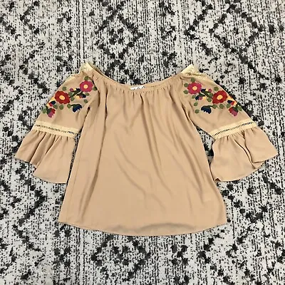 $59.99 • Buy VaVa By Joy Han Off The Shoulder Blouse Sz S Small Peach Floral Embroidery Lace