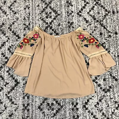$59.99 • Buy VaVa By Joy Han Off The Shoulder Blouse Sz S Small Peach Floral Embroidery Lace