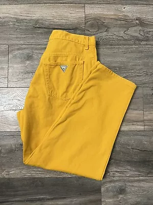 VTG GUESS Pascal Loose Fit Tapered Leg Jeans Men's 34x30 Yellow Baggy 2 Button • $90