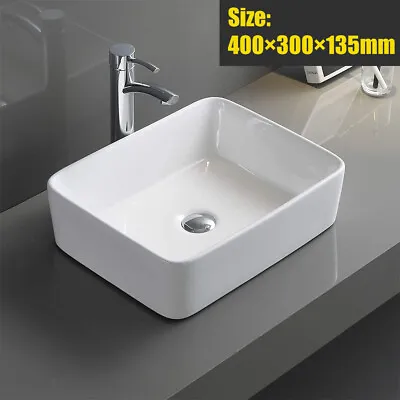 Bathroom Wash Basin Ceramic Rectangular Countertop Sink White 400 X 300 X 130mm • £28.99