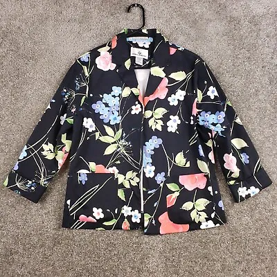 Erin London Blazer Medium M Womens Black Floral Open Front Stretch Jacket Coat • $13.78