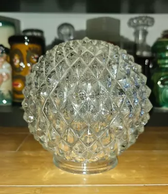 Vintage Mid Century Diamond Pattern Glass Ceiling Light Fixture Globe Diffuser • $44.99