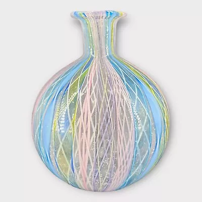 Murano Zanfirico Latticino Italian Art Glass Pastel Swirls Miniature Bud Vase • $24.99