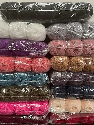 $24.95 • Buy Velvet Look And Feel Knitting Yarn 5 X 100g 100% Polyester Wool 4mm 15 Colours