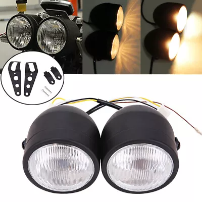 Matte Black Dual Twin 4  Headlight For Street Fighter Cafe Racer Sport Dirt Bike • $24.39