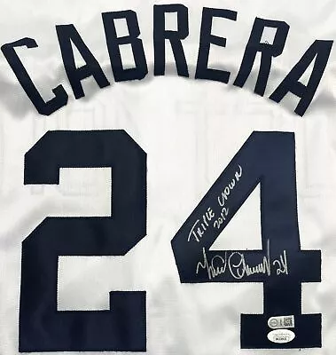 Miguel Cabrera Detroit Tigers Auto Signed White Custom Inscribed Jersey JSA COA • $76