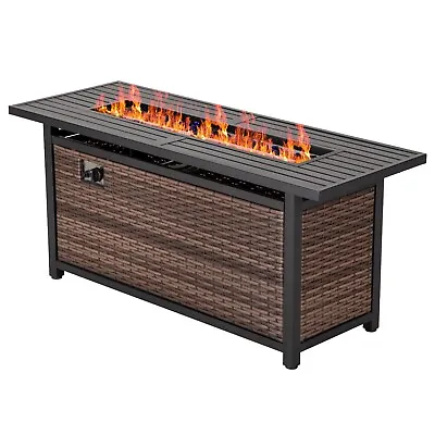 56'' Gas Fire Pit Table Outdoor Rattan Propane Fireplace 50000BTU Firepits • $379.99