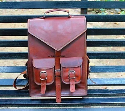 New Brown Men's Satchel Real Shoulder Leather Bag Backpack Genuine Rucksack • $75