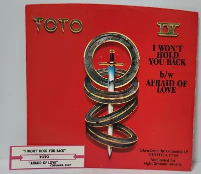 TOTO I Won't Hold You Back 45 RPM Picture Sleeve ONLY + Jukebox Title Strip *D7 • $5.40