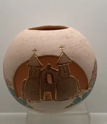 Vera Russell Pottery Mission Chruch Round Landscape 22K Gilding  Signed • $65